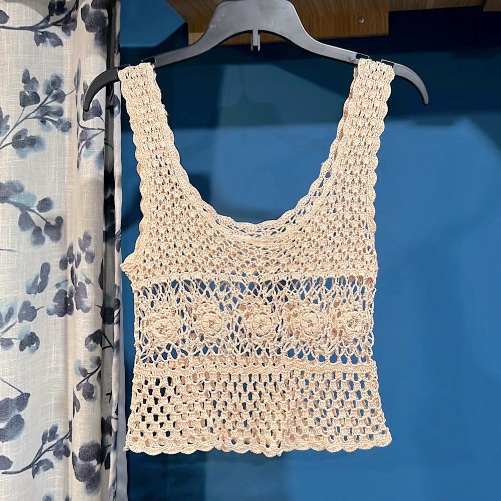Unique and Delicate, light peach color, crocheted top